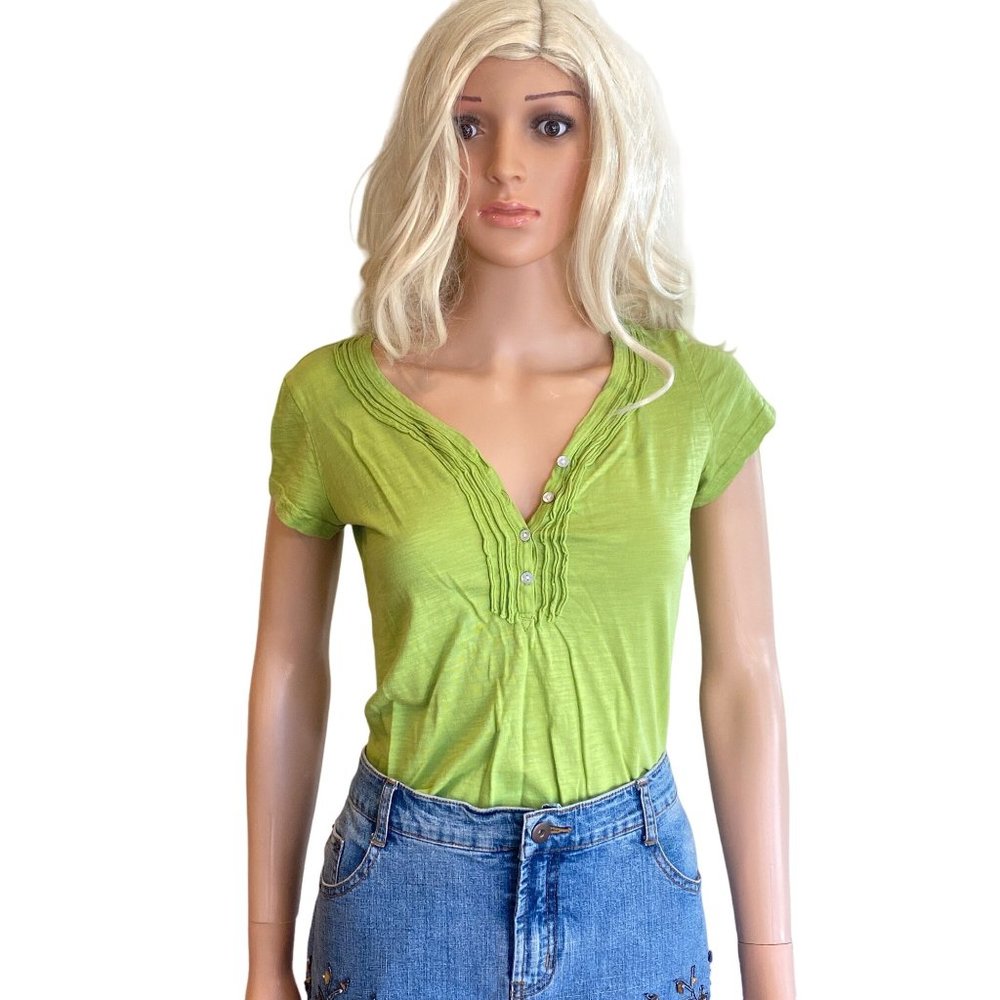 Kuhl Small Organic Cotton Tencel Ruffle Button Tee Shirt Green